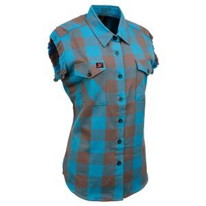 Milwaukee Leather Large Flannel Brown/Aqua Button Down Sleeveless Cutoff Shirt